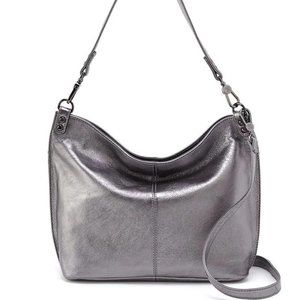 HOBO Pier Metallic Leather Shoulder Bag in Anthracite NWT